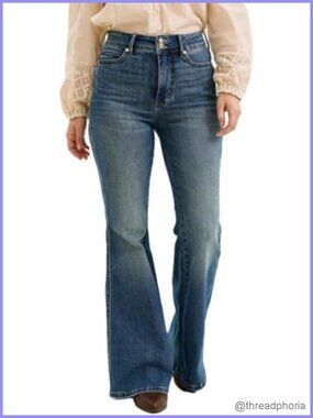 High Waisted Tummy Control Flare Jeans with Double Button